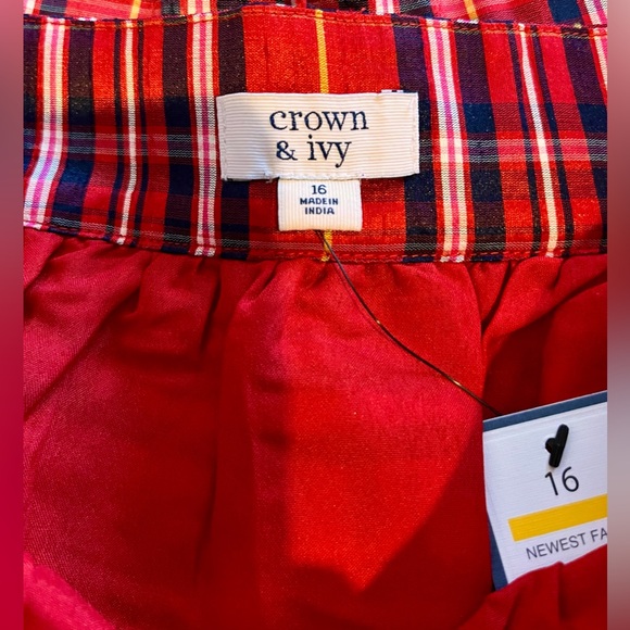 Crown & Ivy Red Plaid Holiday Party Lined New SZ 16 Mini Skirt Side Zip Pockets - Picture 4 of 17